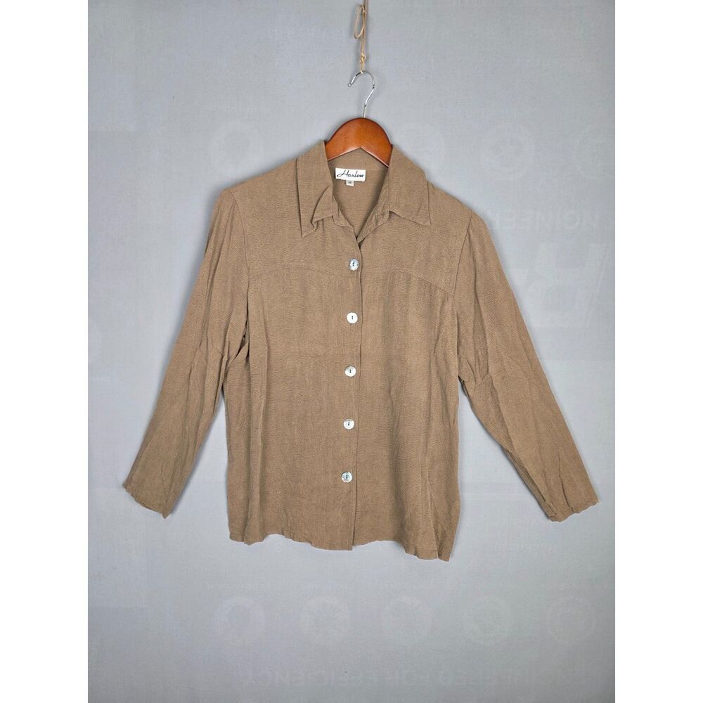 Vintage 70s Harlow Button-up Blouse Medium 100% Bemberg Made in the USA Office